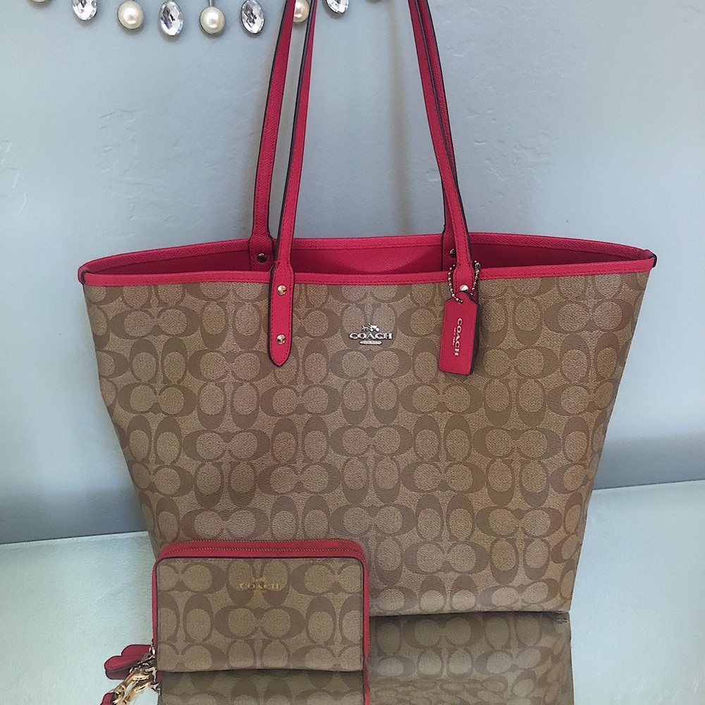 Coach Shoulder Bag and Wallet matching set pink